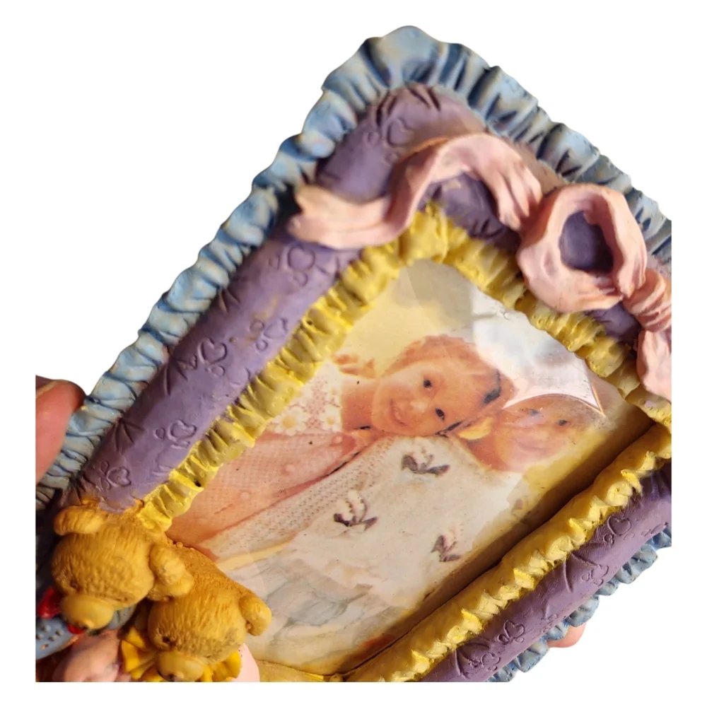 Vintage 90s Teddy Bear Bow Picture Frame‎ Cottagecore Nursery Coquette